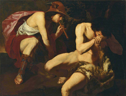 hadrian6:Mercury and Argus. 17th. century. The Roman School. oil/canvas. Christie’s Dec. 2012.   http://hadrian6.tumblr.com