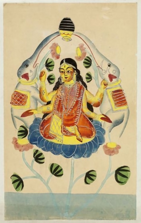 hinducosmos:Lakshmica. 1880 Calcutta, India Kalighat Painting (via V&A Museum)