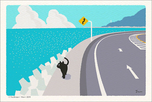 toshinori-mori: artandcetera: TABINEKO, Toshinori Mori A cat on a journey. 海外の方のブログにたびねこのイラストを掲載していた