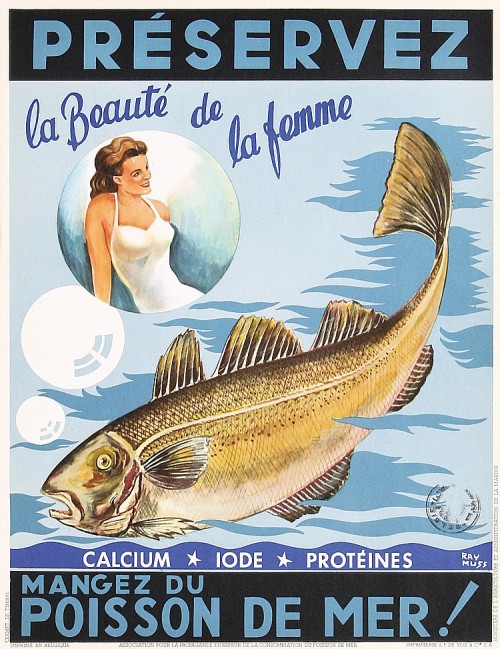 Ray Muss, set of advertising posters for the benefit of fish, 1945. France