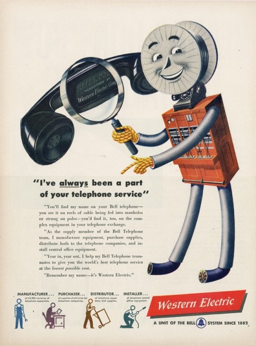 1946 Western Electric ads.These come from a site called “Dennis Markham’s Classic Rotary Phones”, th