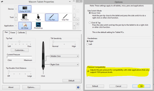 frenden: You have to set Wacom’s drivers to report their full 2048 levels of pressure. On Wind