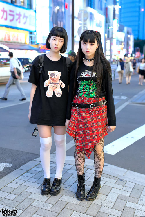 Harajuku girls Demi &amp; Mohidead. Demi is wearing a Devilish t-shirt with white over-the-knee 