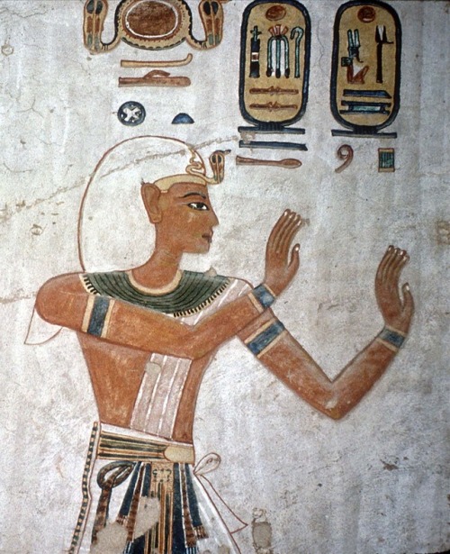 Wall painting depicting king Ramesses III from the tomb of his son Amun-her-khepeshef (QV55). New Ki