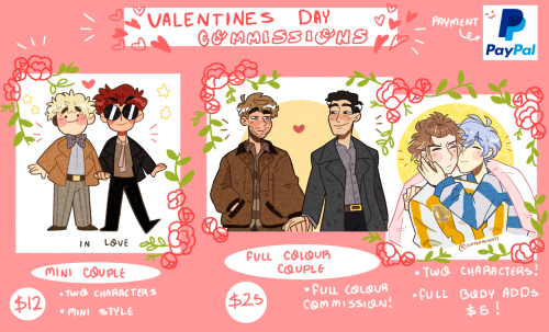 Valentine’s day special prices!! I can draw you, your ocs, fanart!!If you’re interested on a commiss