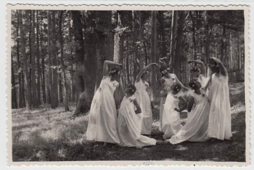 rivesveronique: Girl in expressive dance in the forest, nature reform movement,  photo postcard