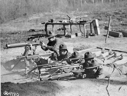 Machine guns on the training range. Camp Wheeler, Georgia, 4 Feb. 1918. Soldiers of the Army’s 31st 