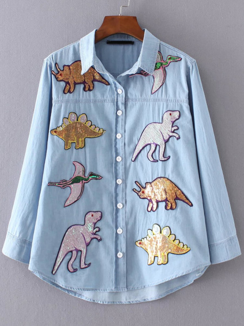 thelosersshoppingguide: Sequin Dinosaur Patches Button-Up Top