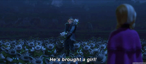 fyeahkristanna:  parasomnico:  my family…  I JUST NOTICED IN THE 2ND GIF THE LITTLE TROLL IN KRISTOFF’S ARMS IS SQUIRMING IN HAPPINESS OMG HE LOOKS SO CUTE 
