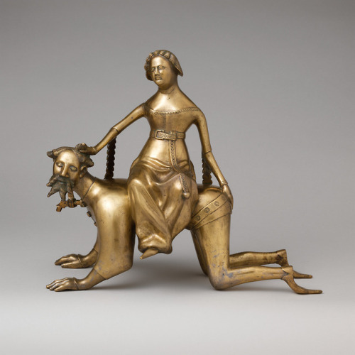 Aquamanile in the Form of Aristotle and Phyllis (c. 14th c.).An aquamanile is a vessel for pouring w