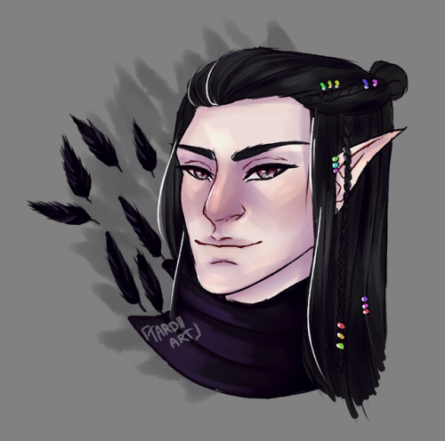 transmollymaukk:tardii-art:pretty boy ~[id/ A headshot drawing of Vax'ildan from Critical Role. Vax'