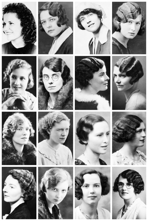 thevintagethimble:1930’s HairstylesA collection of 1930’s photographs, depicting some of the hairsty