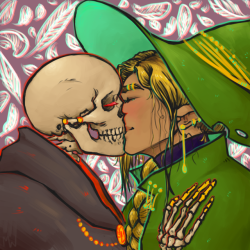 merethic:hi i’m waldo and when i’m drunk i apparently spontaneously draw gay wizards smorching skeletons (i’m not kidding i was drunk right up until the coloring stage of this thing). work has been taking up my life so i haven’t had much time