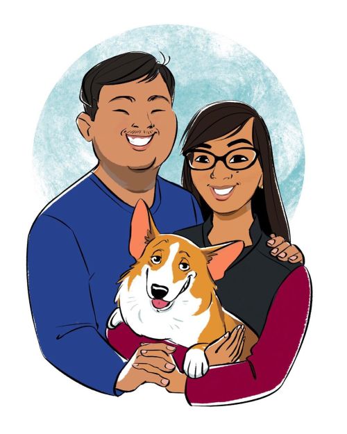 A couple’s commission I did recently. They had the most charming corgi I’ve ever seen! Apparently he