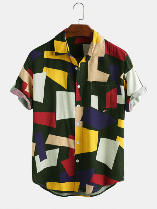 ncnew228:Mens Geometric Colorful Block Printed Short Sleeve ShirtAll of them HERE20% OFF discount co