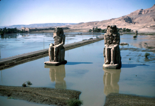 archaeologistforhire: humanoidhistory: The Colossi of Memnon at the necropolis of Thebes, Egypt, 195