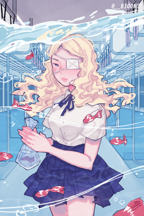 Piece for a cancelled Loona Zine! It’s a mix of singing in the rain and sweet crazy love 