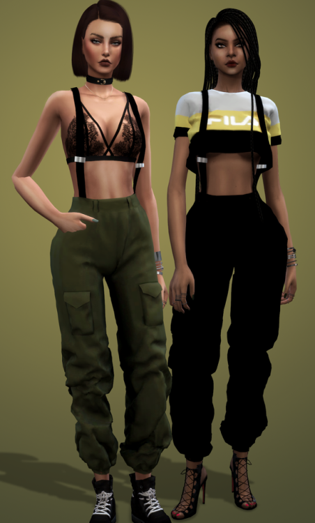 bluerose-sims:  Suspenders pants New Mesh 16 swatches outfit - 17 swatches buttom  Compatible with H