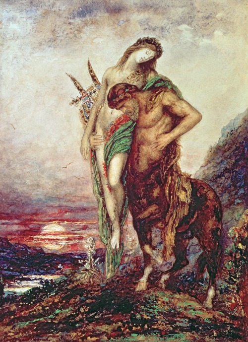 A Dead Poet being carried by a Centaur.1890. Watercolor and gouache. Musée Gustave Moreau, Pa