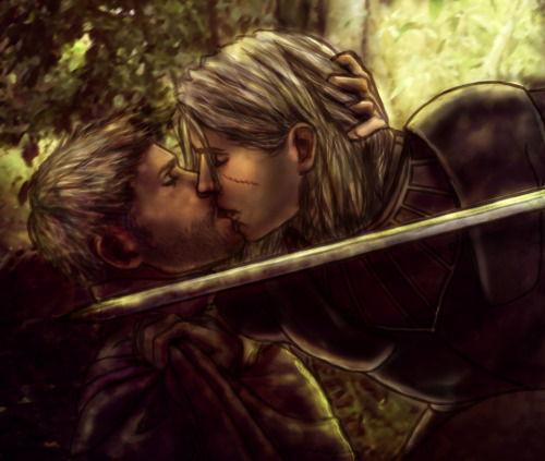 soverygeeky:Beautiful line art by jokertookmypicture, I just threw some colours on it.Jaime and Brie