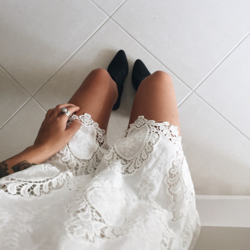 thestylexplorer: Shop similar dress here : White Long Sleeve Crochet Lace Dress ( personal favorite ) >> White Crew Neck Sheer Floral Lace Dress >> White Lace Trim Cold Shoulder Dress >> Cream Cap Sleeve Lace Dress >>  