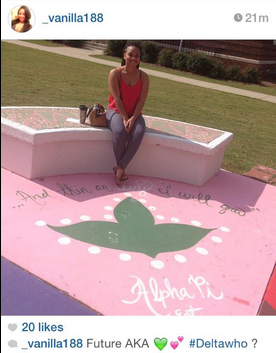 whitegirlsaintshit:  thagoodthings:  whenimreallyathundacat:  downtownransom:  yungtoothpic:  cosbyykidd:  cosbyykidd:  So this freshman on our campus sat on the AKA’s bench, posed, took a picture, posted it on instagram and captioned it “#FutureAKA”