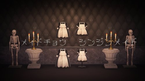 qr-closet:black & white maid dress, clean & bloodied