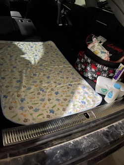 sweetwastelandcat::soggypaddedwheels:While she laid out the changing pad and changing supplies in the back of the car, I was BEGGING her not do this to me. But every time I asked her not to change my diaper right here in the car, she would just start