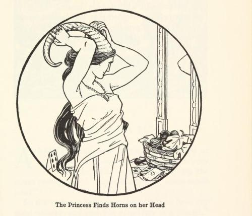 tharook:   dubiousculturalartifact:   the-two-germanys:   The Princess Finds Horns on her Head.European Folk & Fairy TalesJoseph JacobsNew York: G.P. Putnam’s Sons, 1916.  My favourite part is her expression/body language.This is not a princess