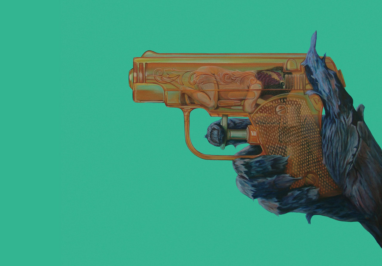 David Chan — The Water Pistol Contortionist (oil on linen, 2008)