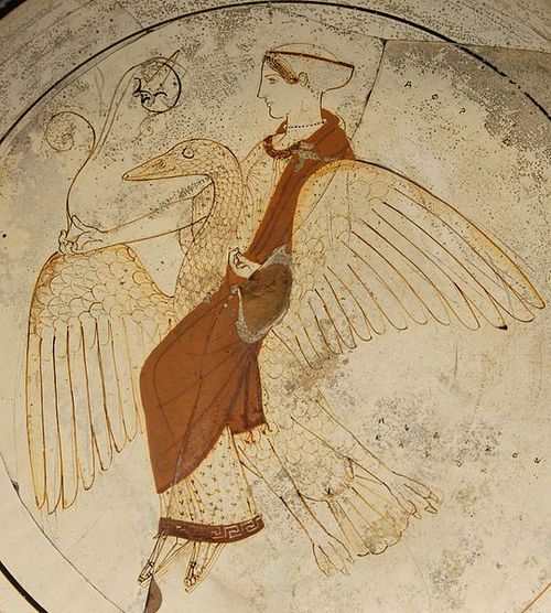 Aphrodite riding a swan, Attic kylix ca 460, found at Kameiros, Rhodes