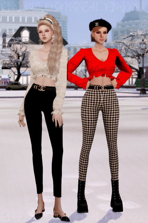 [RIMINGS] Frill Crop Knit Top & CH Belt & Tight Pants- TOP / BOTTOM- NEW MESH- ALL LODs- NOR