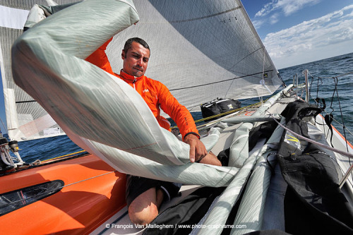 2014/10/10 : Giancarlo Pedote training for Rhum.
Off Ile de Groix, south Britanny, onboard with italian skipper Giancarlo Pedote, training for “Route du Rhum”, on his Class 40 “Fantastica”.