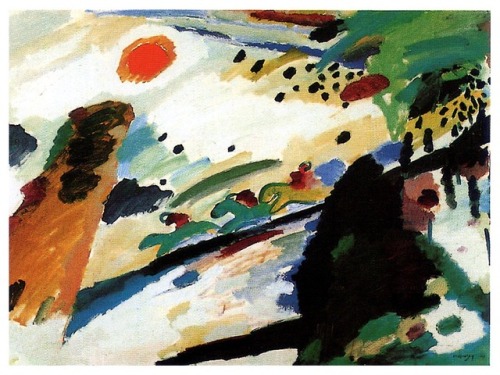 artist-kandinsky:  Romantic landscape, 1911, Wassily KandinskySize: 94.3x129 cmMedium: oil on canvas