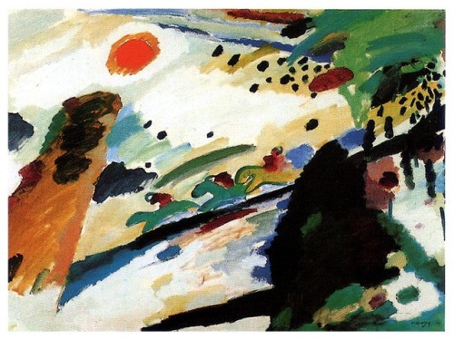 artist-kandinsky: Romantic landscape, 1911, Wassily KandinskySize: 94.3x129 cmMedium: oil on canvas