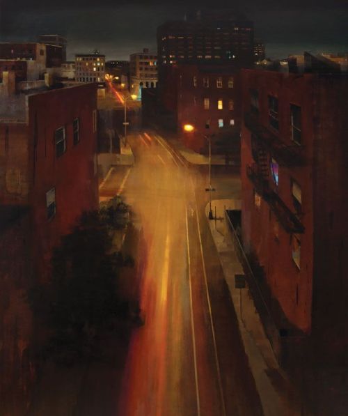 Williamsburg at Midnight:  -   Kim Cogan Korean,b.1977- Oil on canvas, 34 x 64 in. 