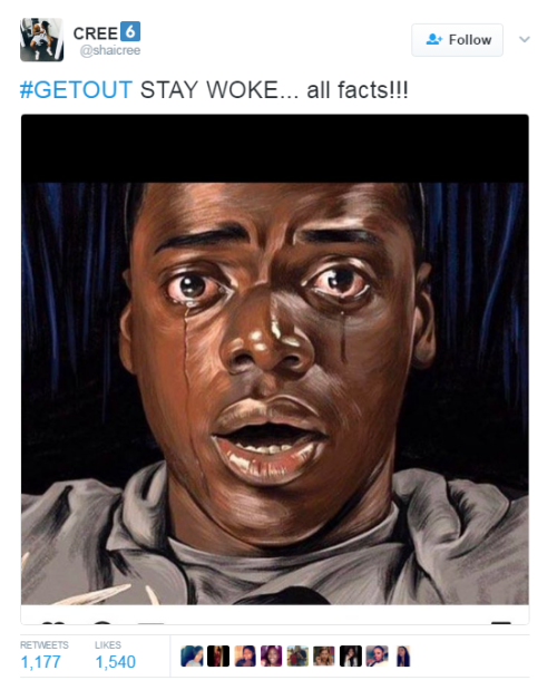 slimgoodymakeba: the-real-eye-to-see:  This movie is about all the hidden messages and truth on racism and the appropriations of black culture.   #GetOut  Jeff got the best reaction! 