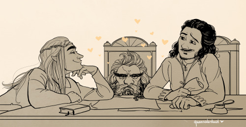 queenstardust:Whenever I read Thranduil and Bard attend a political meeting with the dwarfs, this is