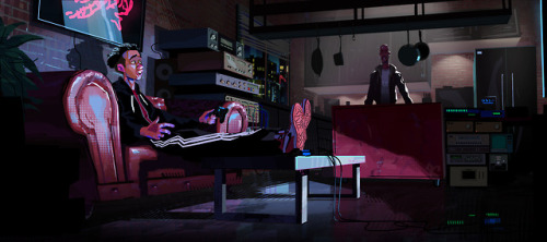 An early painting of Miles hanging out at Uncle Aaron’s. Sometimes before a final set design I like 