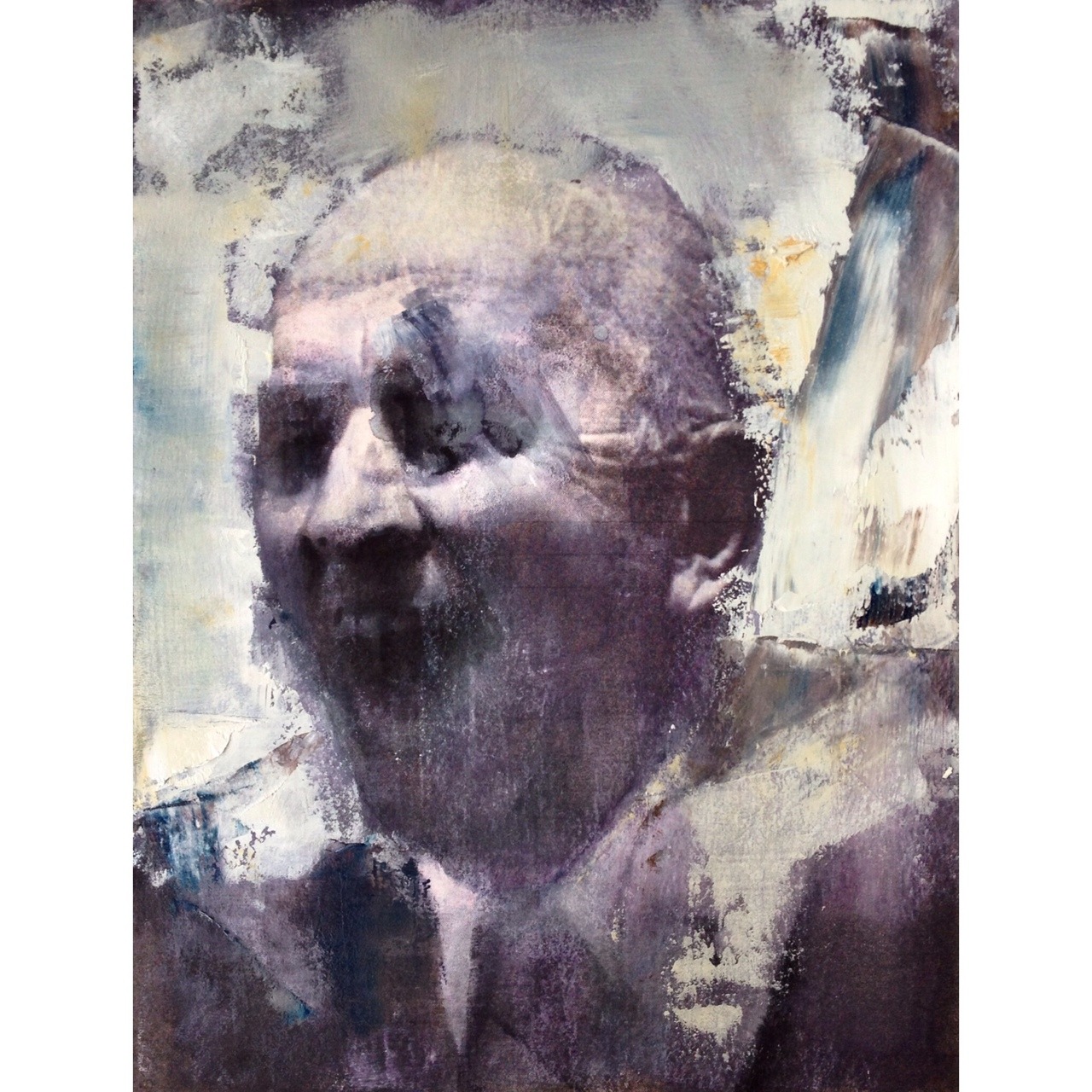 juliamaiuri:  HYSTERICAL MAN, 2014, OIL AND WATERCOLOR ON PRINT, 11”x8.5”