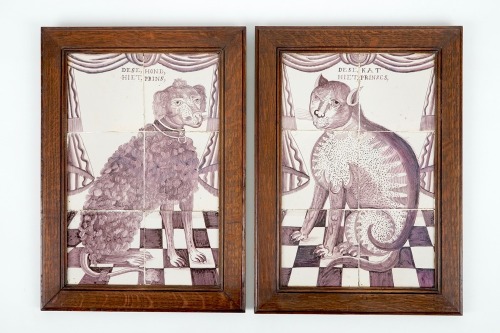 veiligplekje: 18th century Tile Tableaus featuring Cats and Dogs from the NetherlandsThey readTop: T