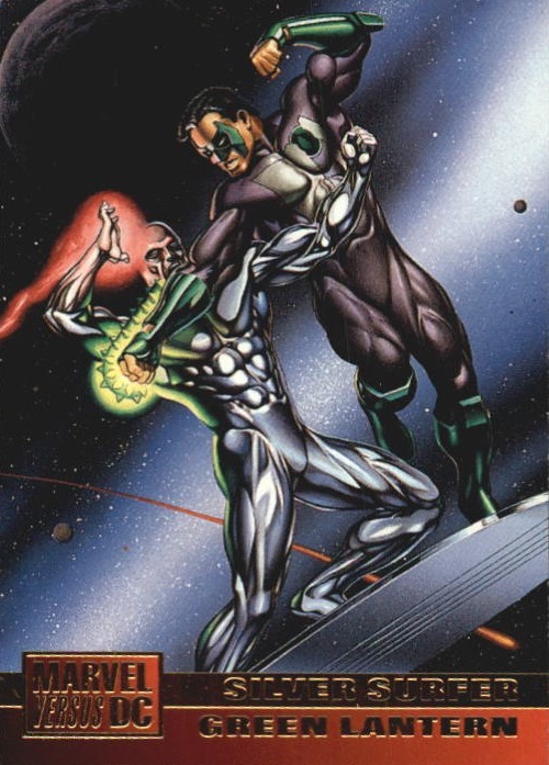 comicbooktradingcards:Marvel vs DC - Series 1 (1995)#10 SIlver Surfer vs Green Lantern