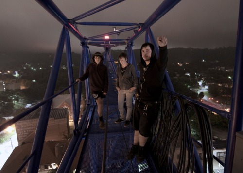 Crane climbing in the mountains.