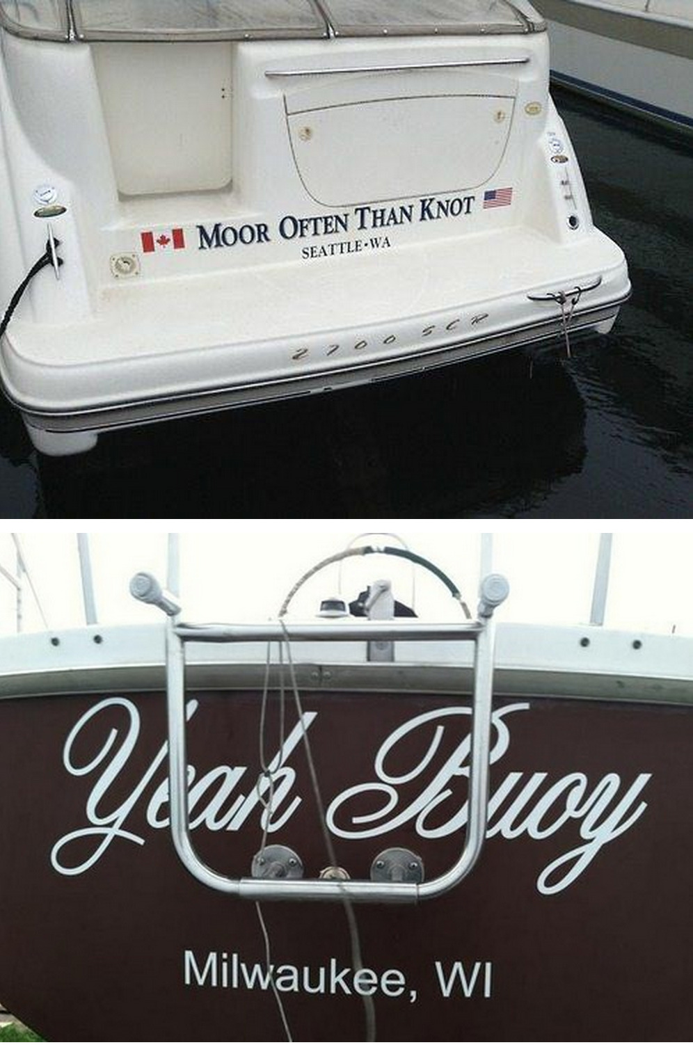 tastefullyoffensive:  Clever Boat Names [via]Previously: Unfortunate Sign Burn Outs