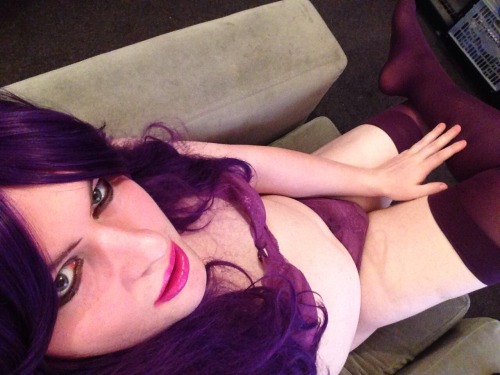 steph-cox-cd:  Happy Friday folks 😉 some frisky Friday fun pics in my new purple stockings 💁🏻 hehe 😘 xxx 