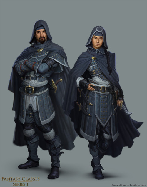 moshpitwallflower:  char-portraits: Fantasy Classes series by  Forrest Imel: Warrior, Warlock, Priest, Paladin, Druid, Mage, Ranger, Thief *slams fist on table* THIS IS THE SORT OF GENDER EQUAL CHARACTER DESIGN I LIKE TO SEE. 