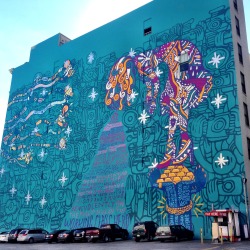 impermanent-art:  Huge new mural to promote Foster The People’s new album “Supermodel”. Original artwork by Young &amp; Sick, mural painted by Leba and Vyal One. Brought to you by LALA Arts. 