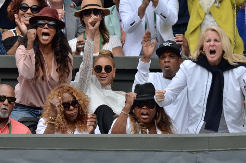 celebritiesofcolor: Jay Z and Beyonce watch on as Serena Williams of The United States and Angeliqu