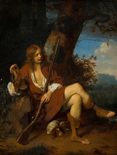 Self-Portrait as a Hunter, Arie de Vois, 1660, Mauritshuis MuseumA hunter and his dog are sitting at