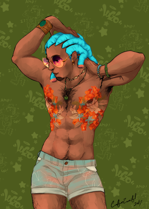 vermillionsketcher:  sweet baby frog boy with a fresh set of tats to cover his chest scars (◍ˊᴗˋ◍) (have i mentioned that i love trans lucio?) 